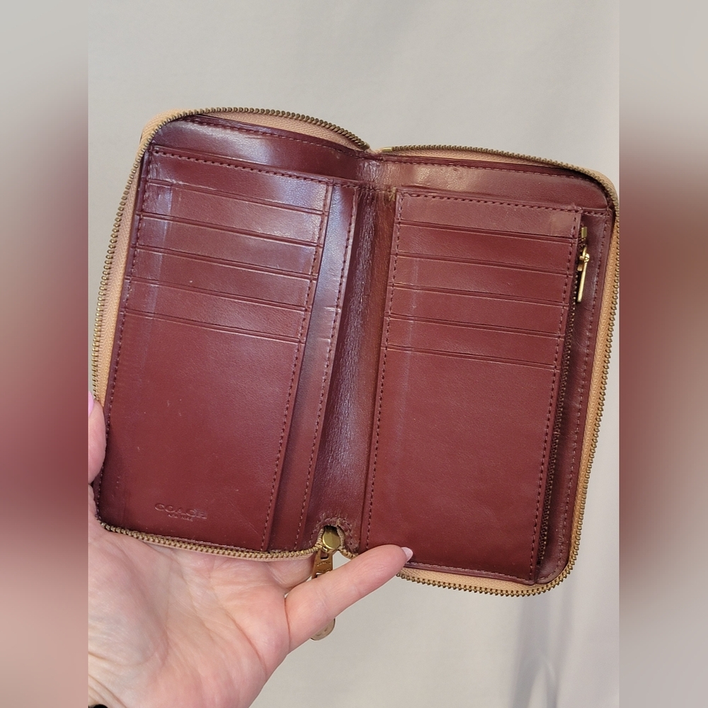 Coach Pebble Leather Zip Wallet With Pink Crystal Accents - Picture 6 of 9